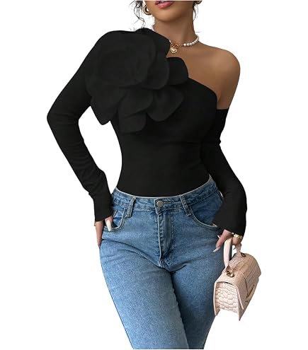Amazon.com: OYOANGLE Women's Long Sleeve Off Shoulder Rib Knit